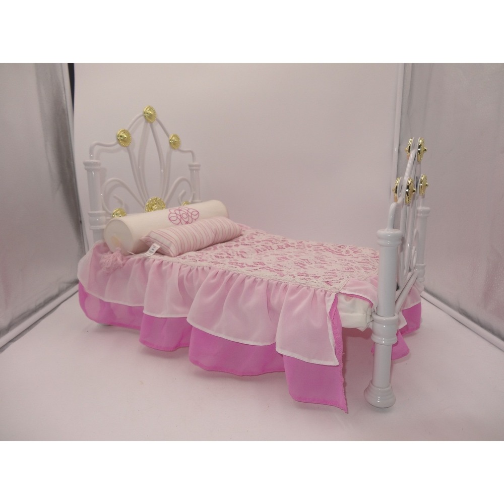 American Girl Doll Rebecca BeForever Bed White Metal Brass Pink Lace Bedding